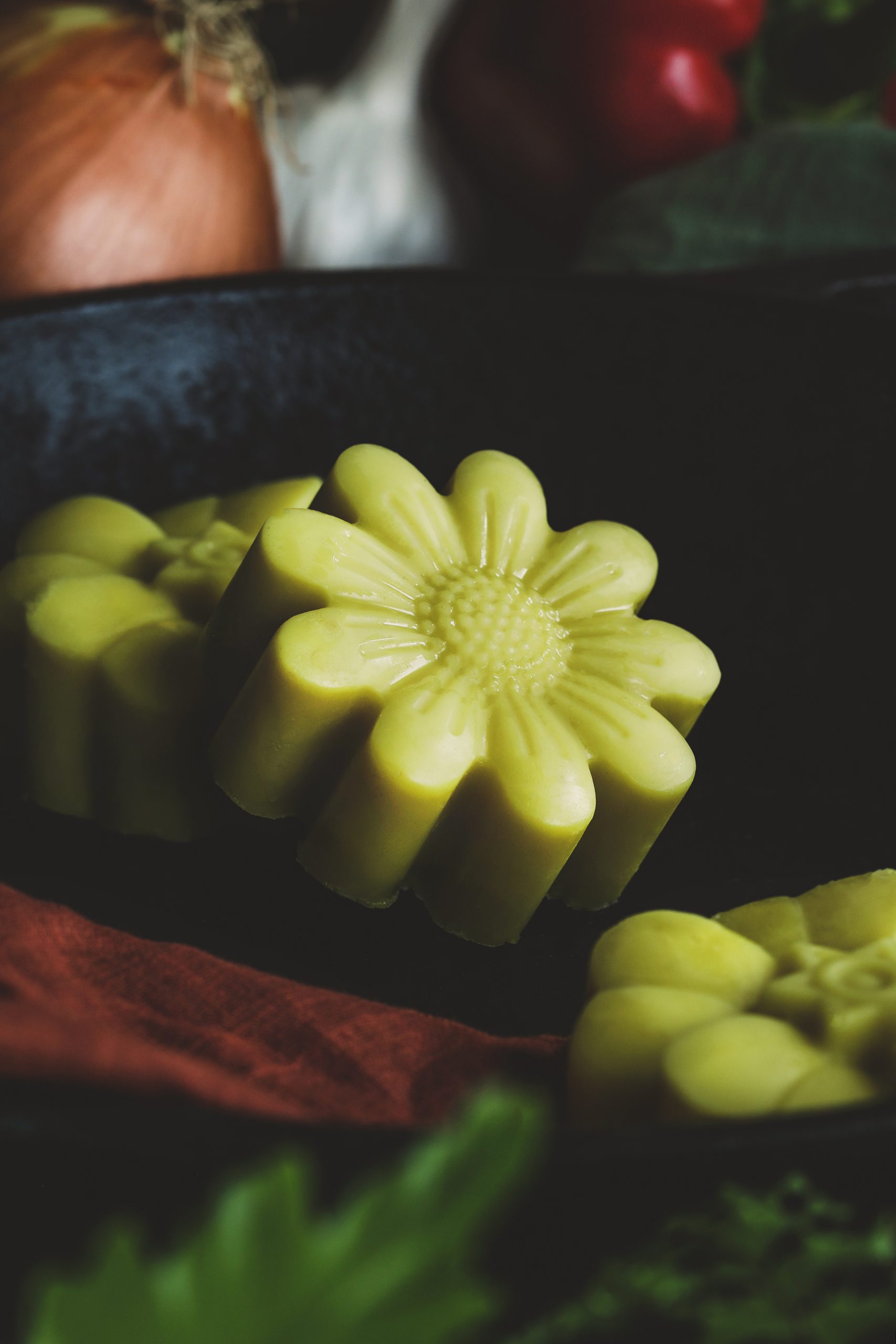 Cast iron conditioning pucks made with oils and beeswax.
