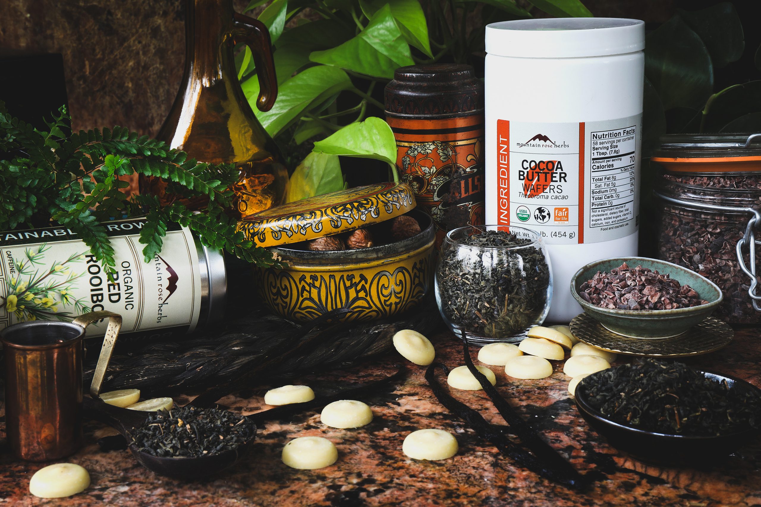 A selection of fair trade products offered by Mountain Rose Herbs