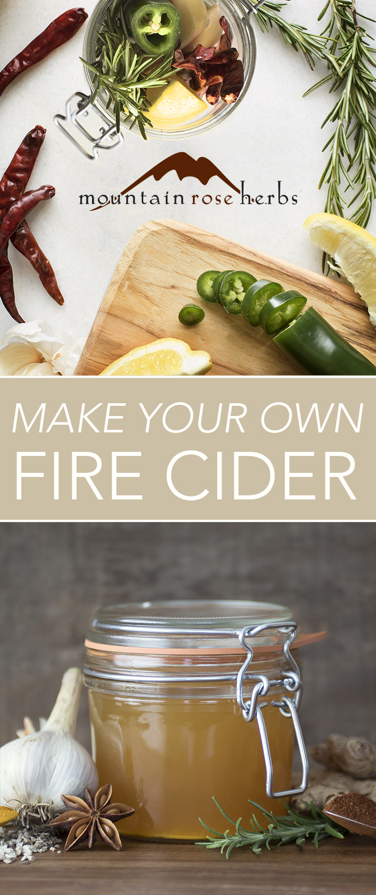 Fire Cider Folk Remedy Recipe Pin for Pinterest from Mountain Rose Herbs.