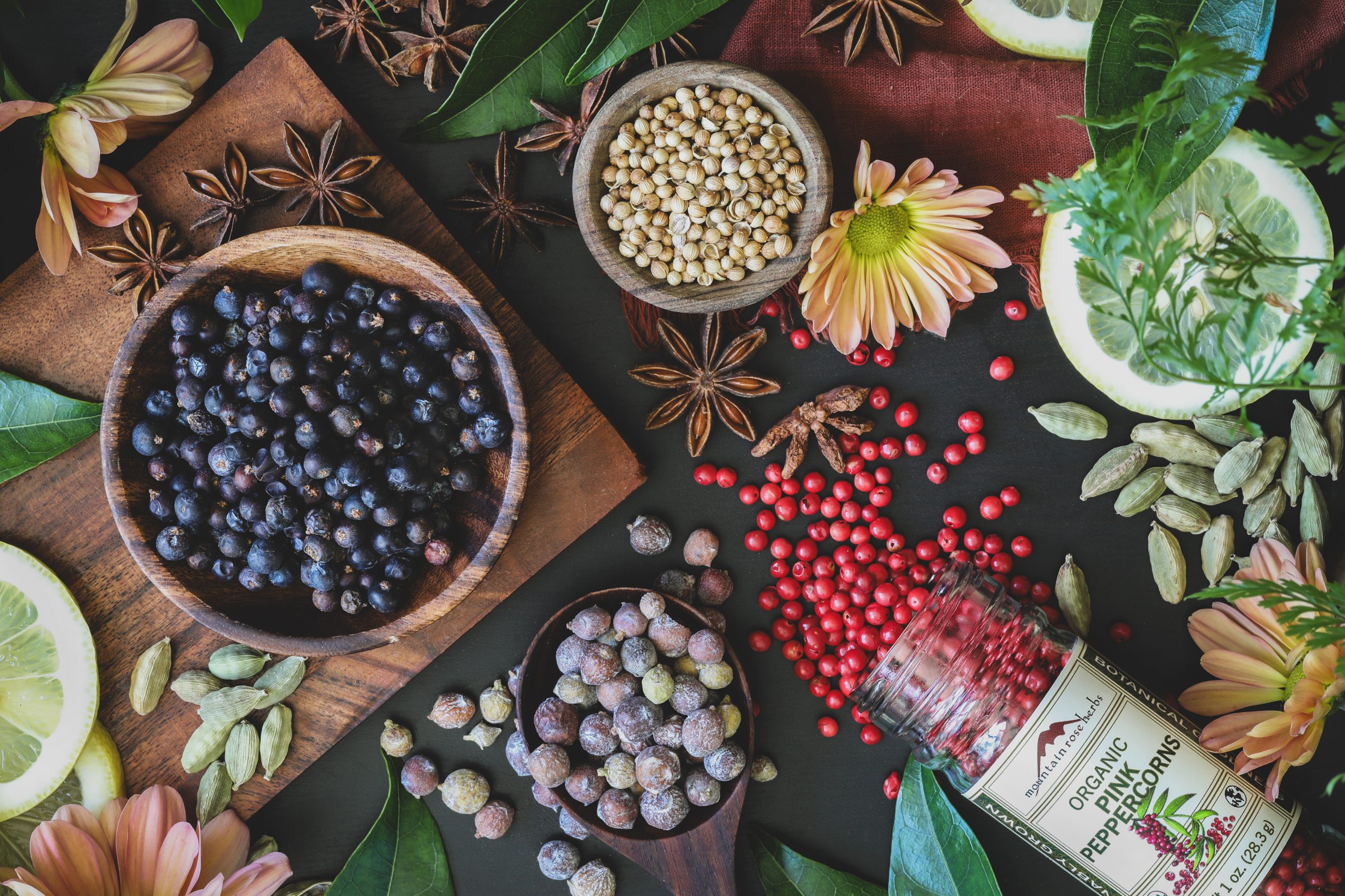 Ingredients for gin simple syrup lay out on a countertop