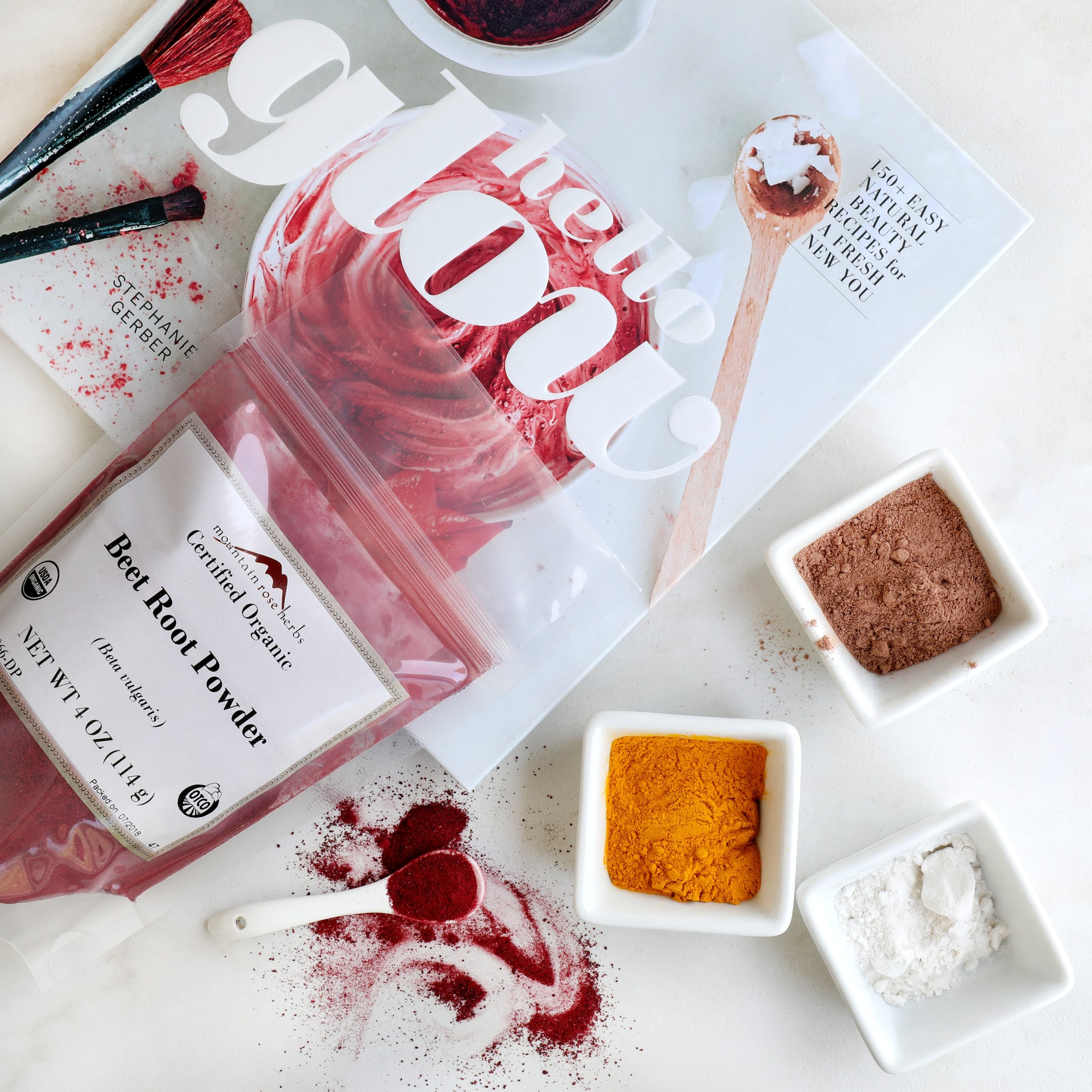 Cover of Hello Glow makeup recipe book by Stephanie Gerber with beet root blush ingredients