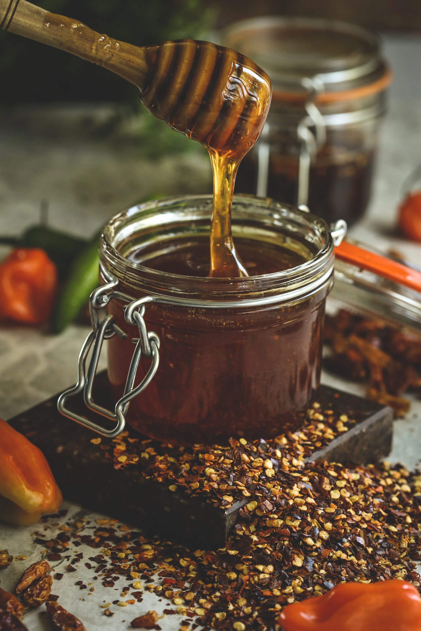 Hot honey with chili flakes