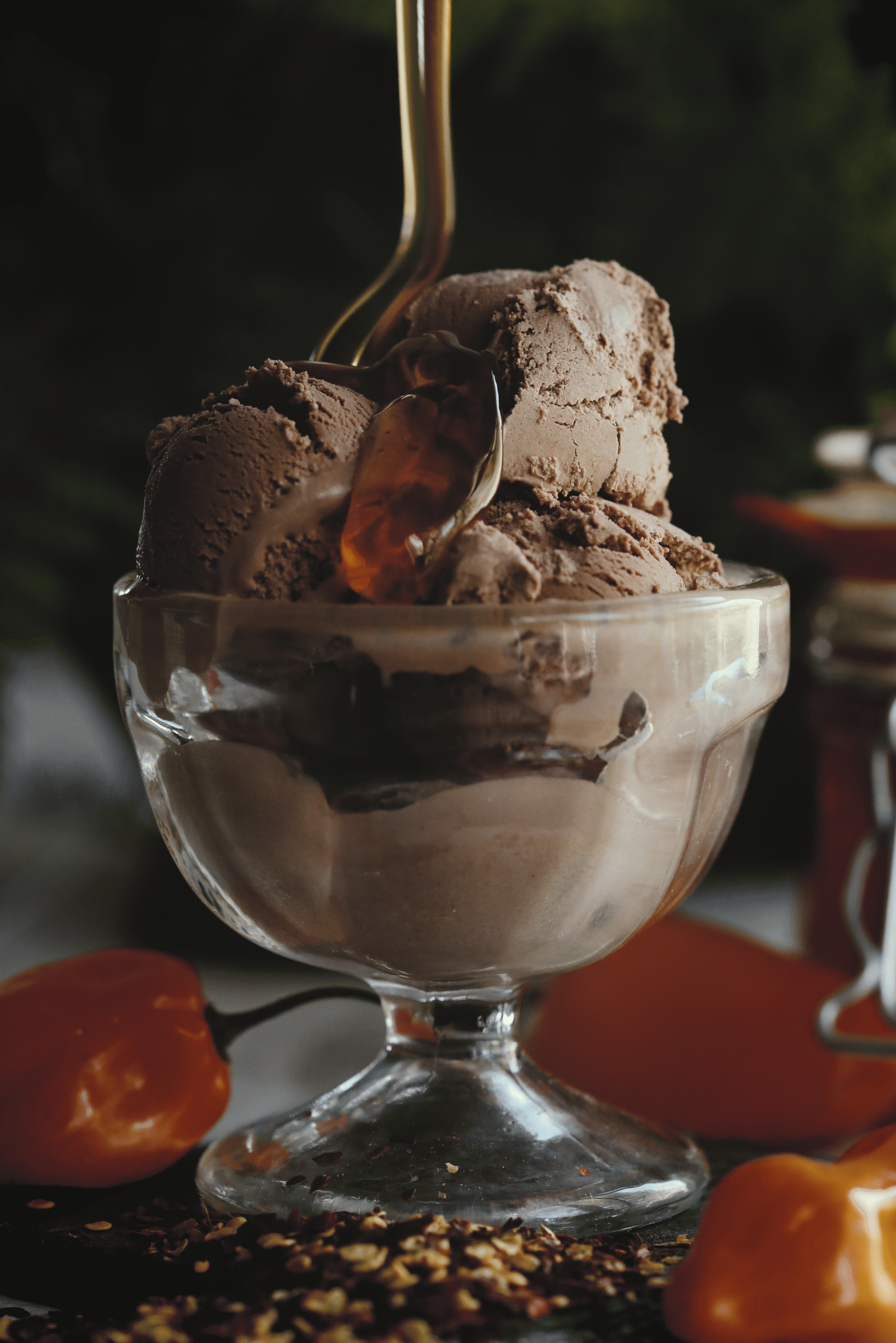 Hot honey poured over ice cream 