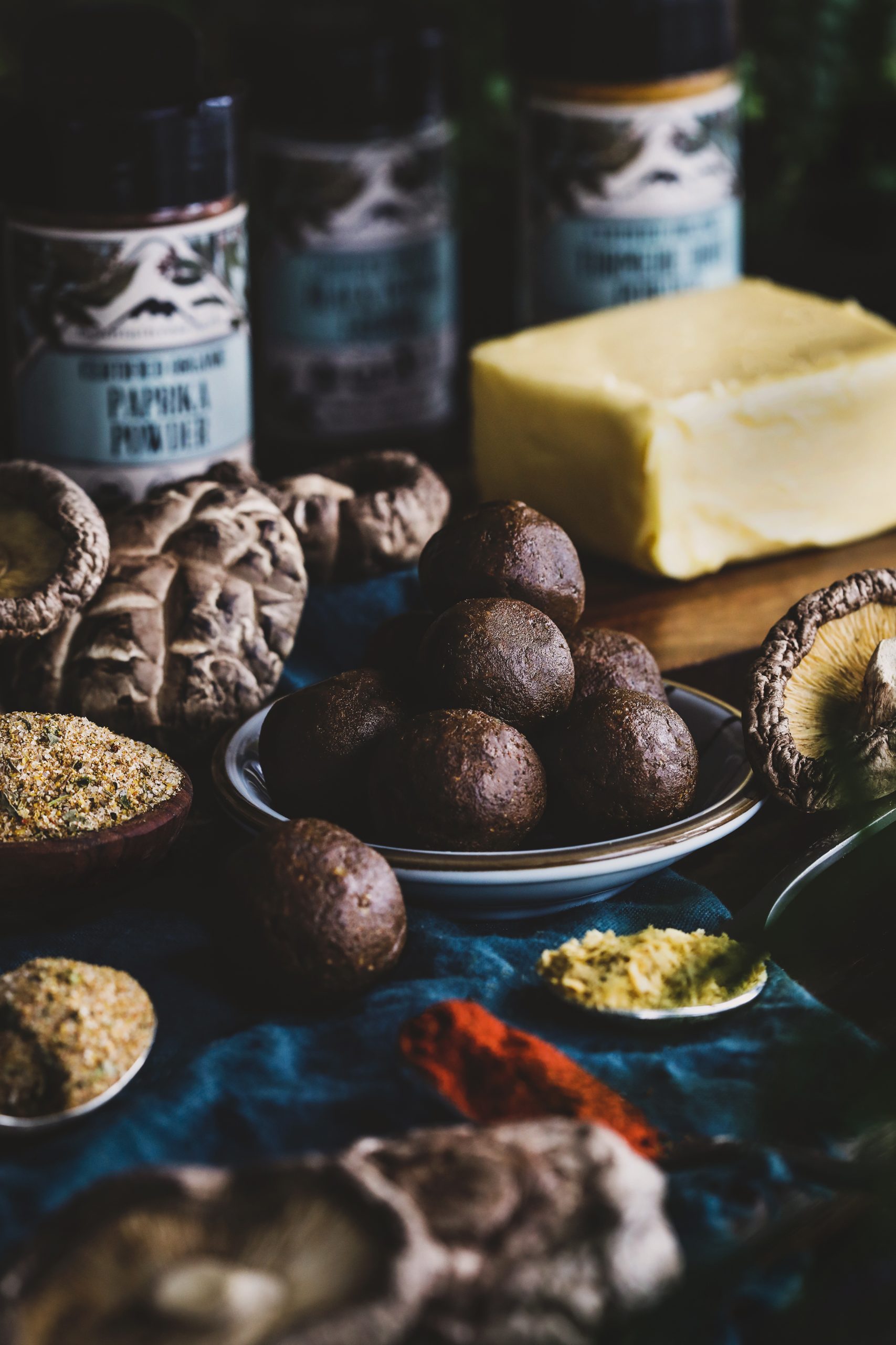 A plate of bouillon paste balls sits out