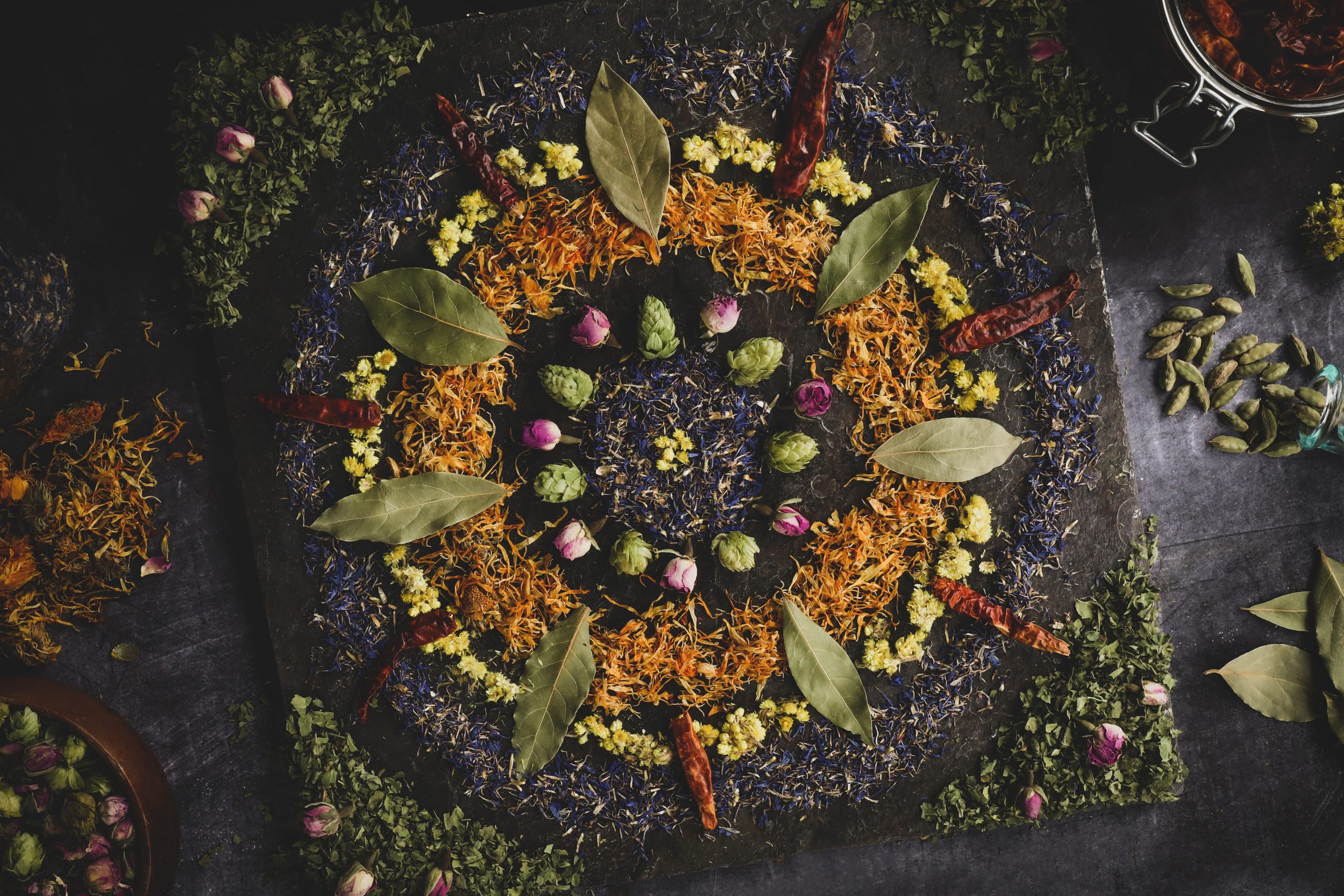 Mandala made from old herbs.