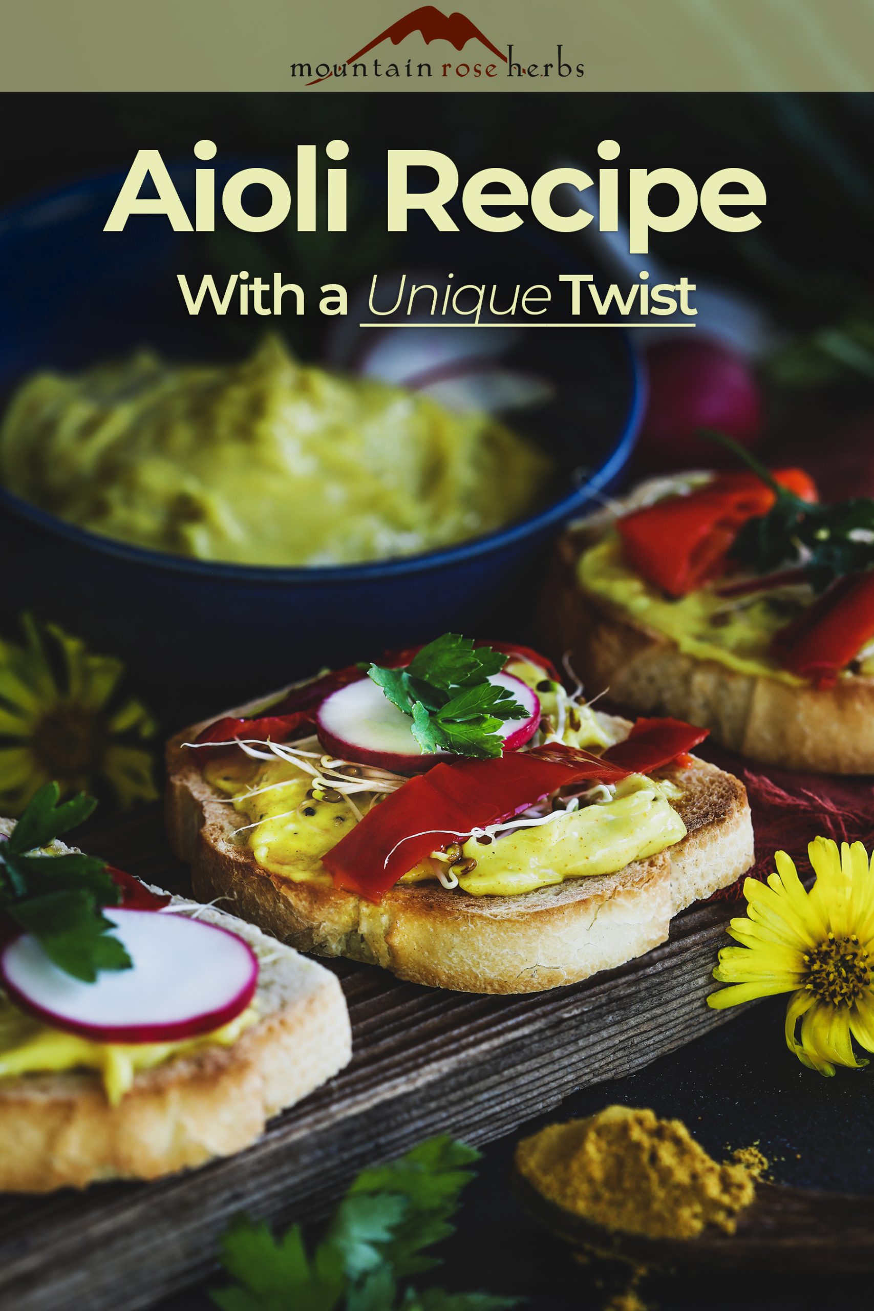Garlic Aioli Recipe with Curry Powder Pinterest pin for Mountain Rose Herbs
