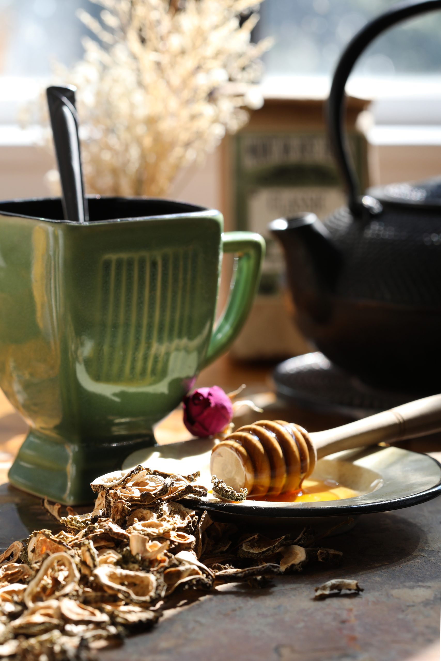 A cup of bitter melon tea with honey