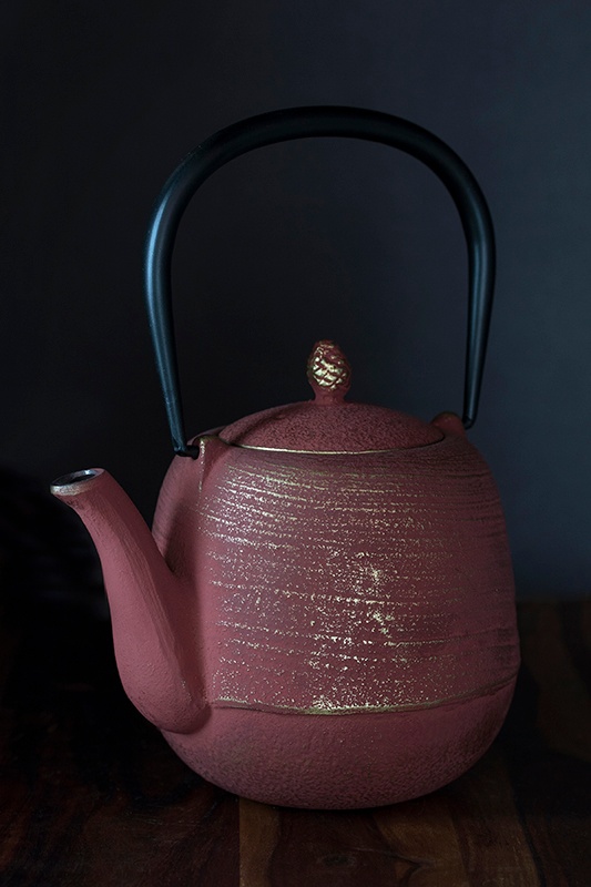 Cast Iron Tea Pot in Gold and Red Colors