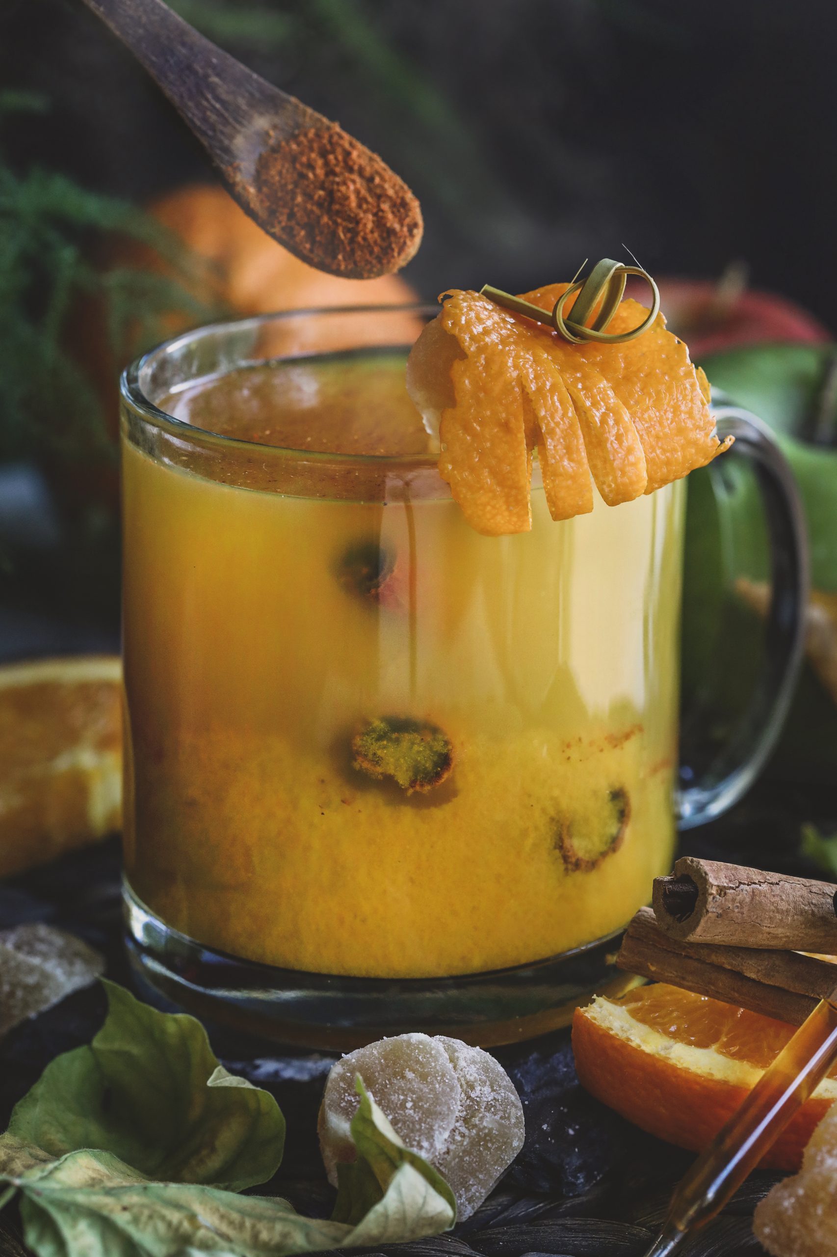 Hot Herbal Drink with colorful herbs.
