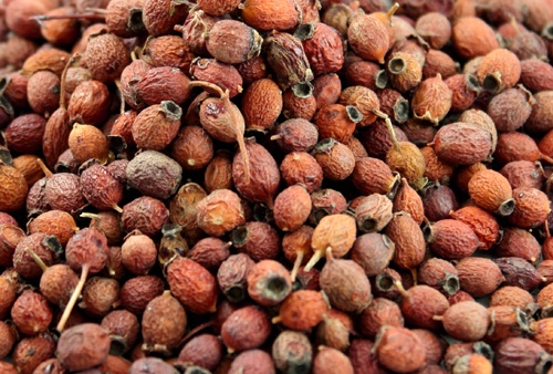 Pile of dried organic hawthorn berries.