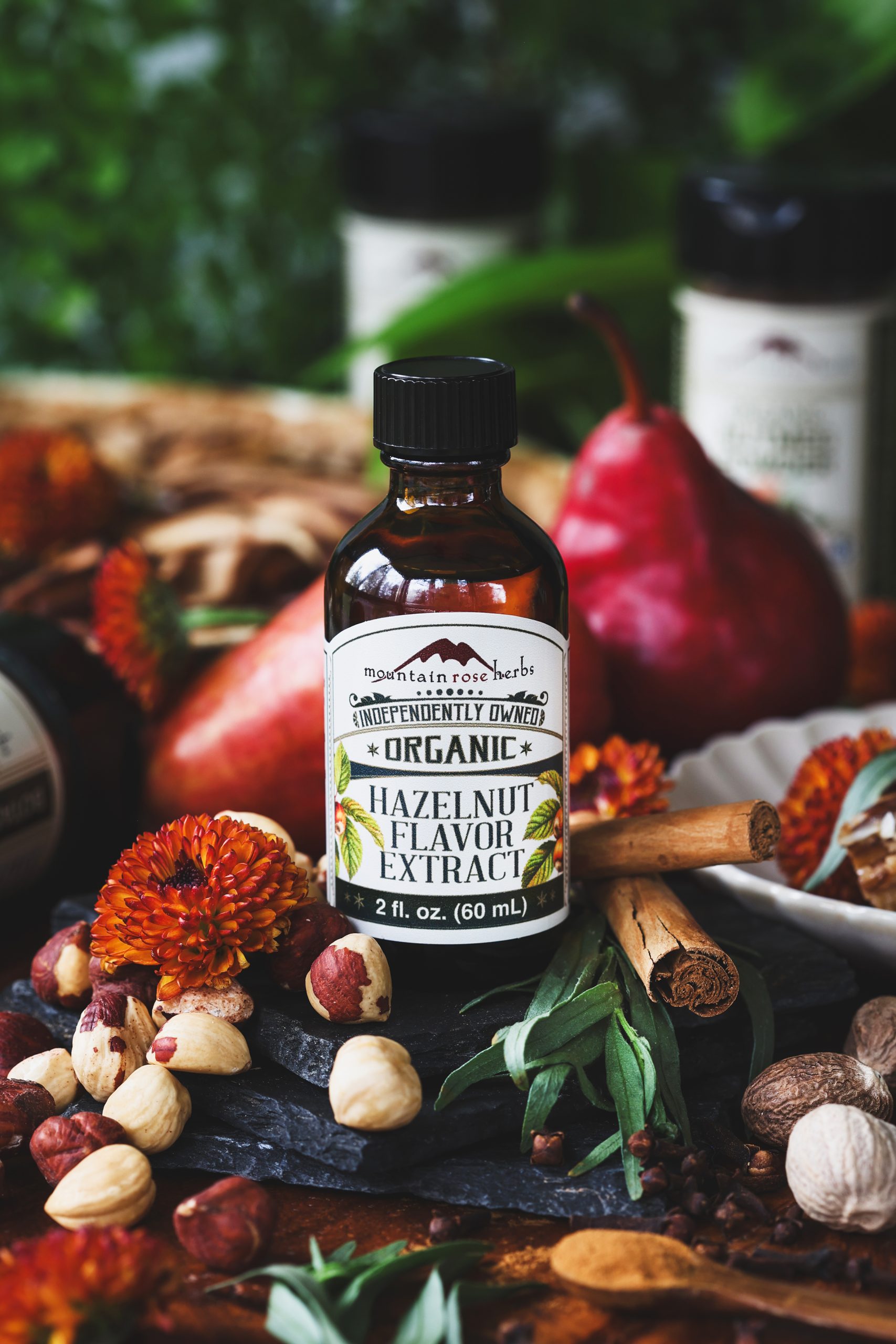 A close up photo of a bottle of hazelnut flavor extract