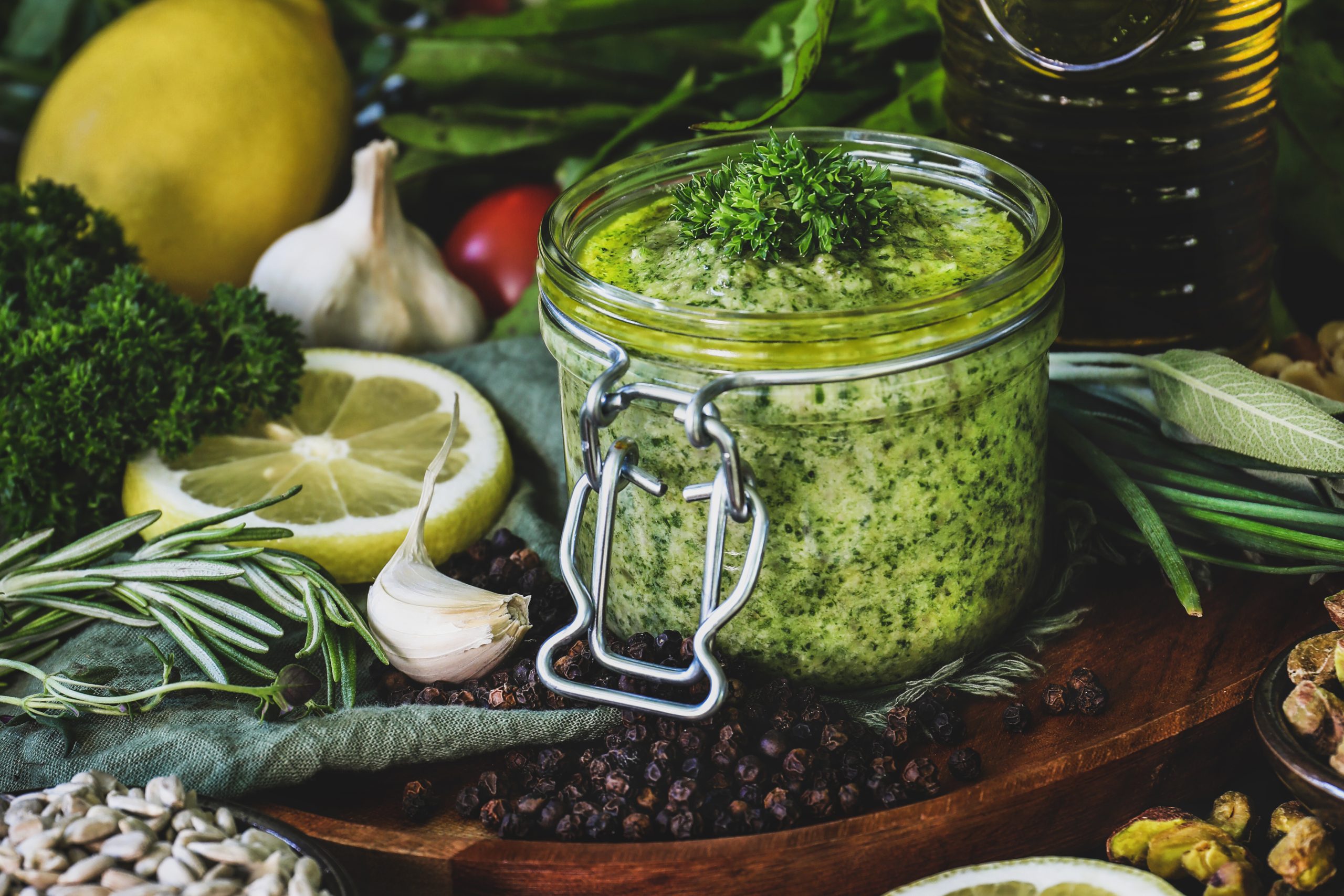 Spring pesto recipes with garlic and dandelion leaves.